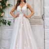 Wedding Dresses HELLYMOON | Gorgeous A Line Deep V Neck Tulle Wedding Dress With Lace Champagne