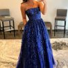 Prom Dresses HELLYMOON | Sparkly Long Prom Dress With Pockets Royal Blue