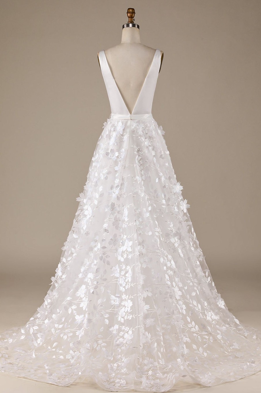 Wedding Dresses HELLYMOON | A-Line V-Neck Wedding Dress With 3D Flowers Ivory