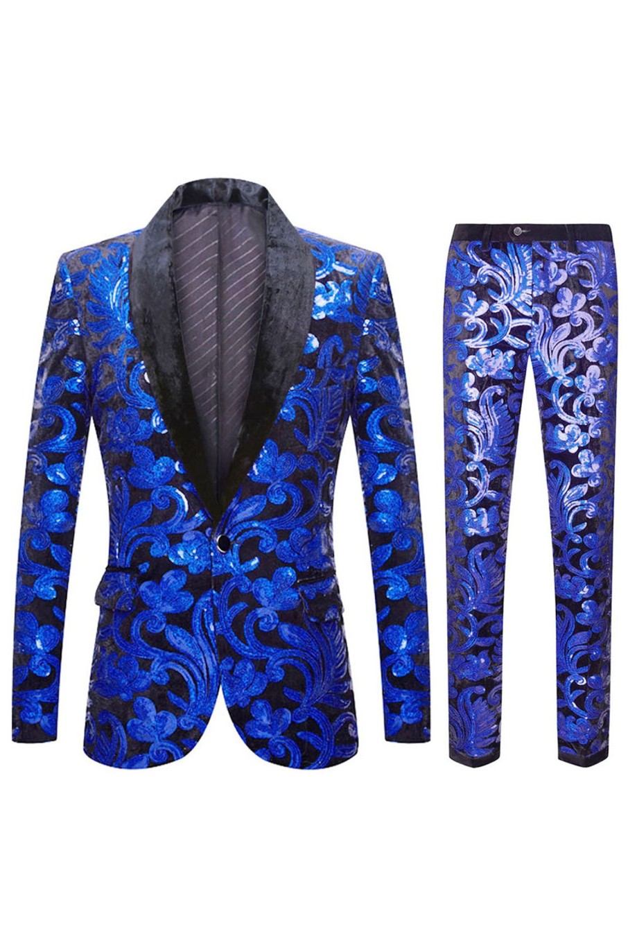 Men HELLYMOON | Royal Sequins Men'S 2 Pieces Suits Blue