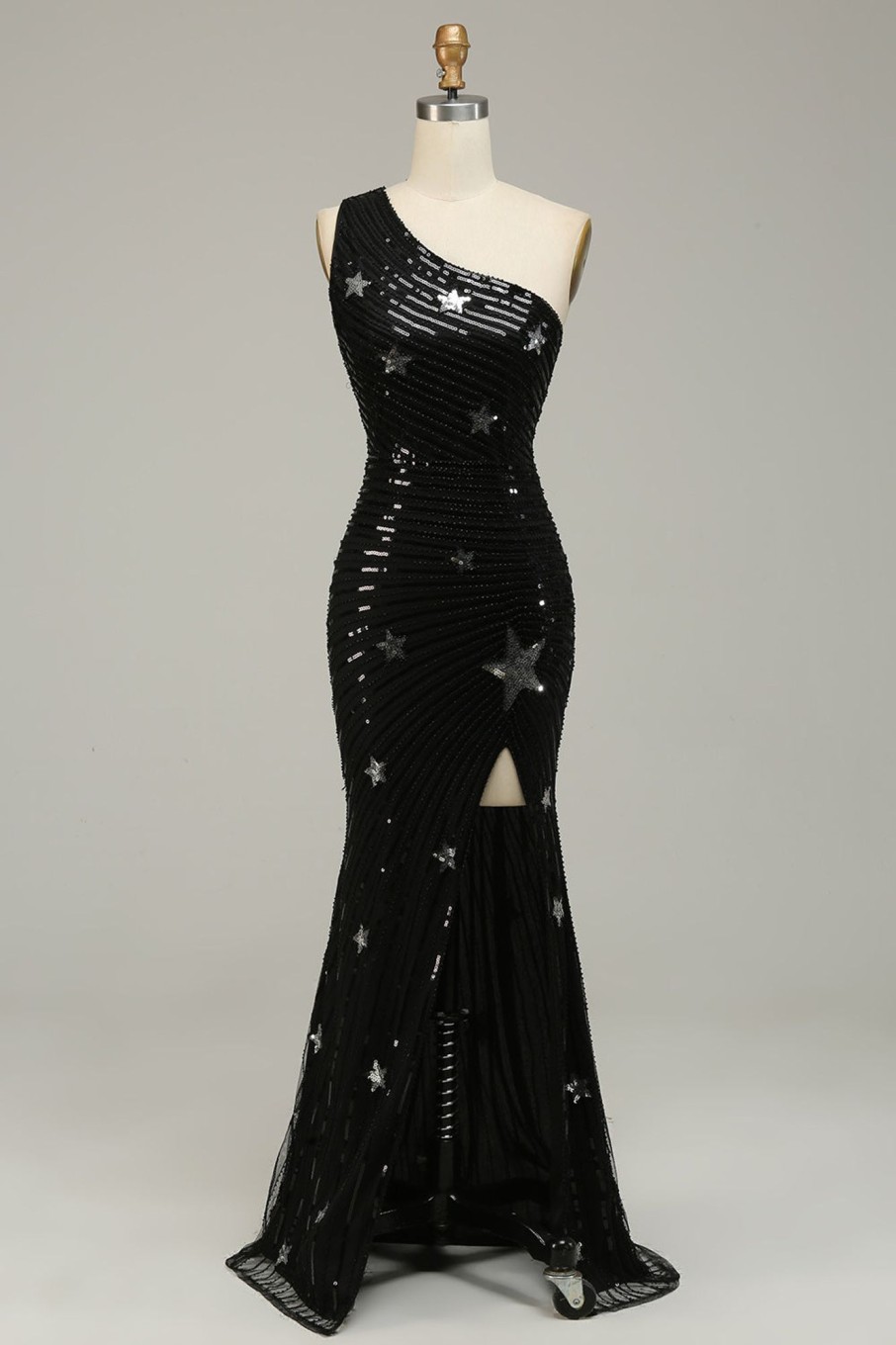 Special Occasion HELLYMOON | Mermaid One Shoulder Sequins Long Prom Dress With Star Black