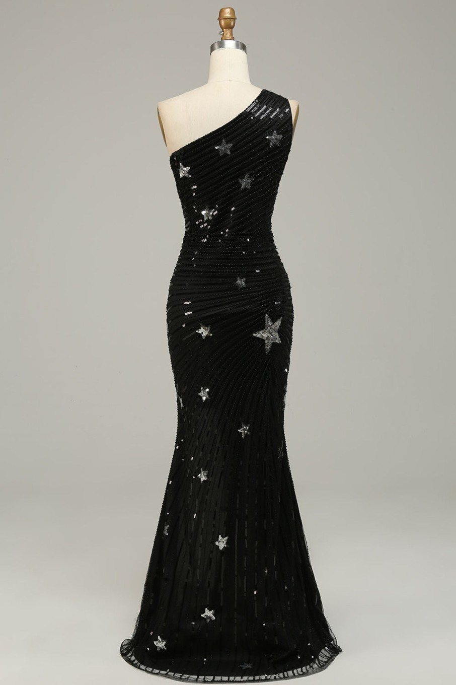 Special Occasion HELLYMOON | Mermaid One Shoulder Sequins Long Prom Dress With Star Black