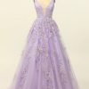 Prom Dresses HELLYMOON | Beading A Line Prom Dress With Appliques Lavender