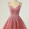 Special Occasion HELLYMOON | A Line Spaghetti Straps Blush Short Party Dress With Appliques Blush Pink