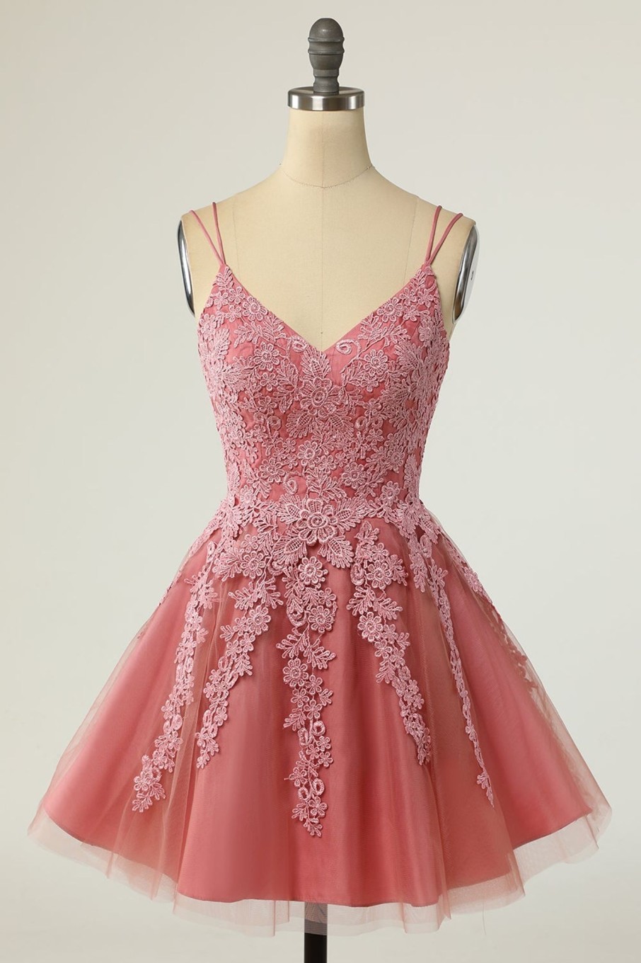 Special Occasion HELLYMOON | A Line Spaghetti Straps Blush Short Party Dress With Appliques Blush Pink