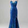 Prom Dresses HELLYMOON | Mermaid Sparkly Prom Dress With Slit Royal Blue