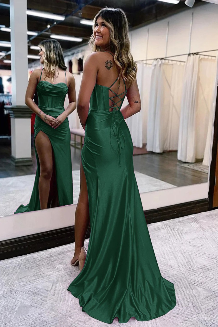 Prom Dresses HELLYMOON | Satin Mermaid Corset Prom Dress With Slit