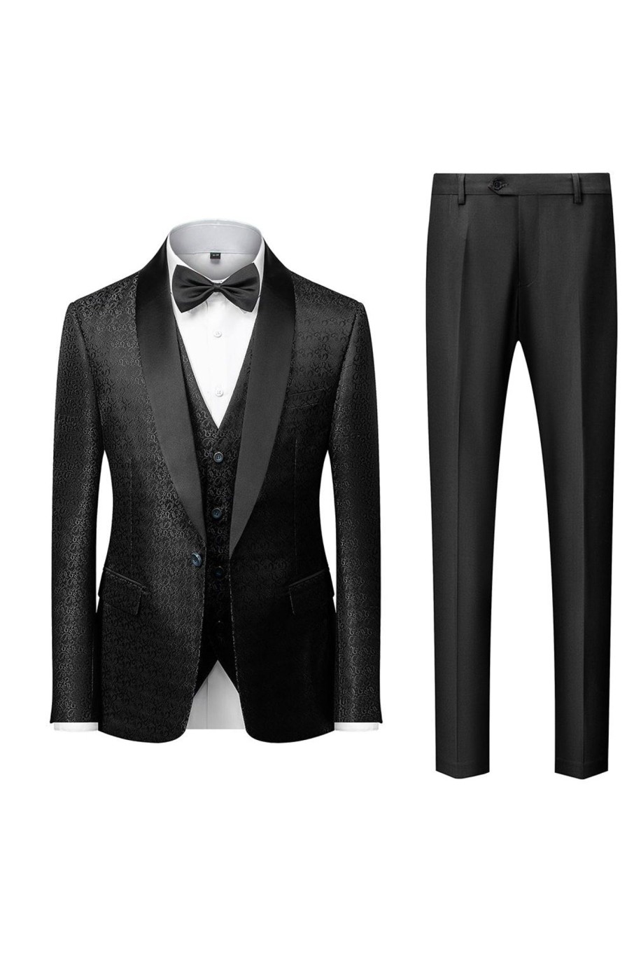 Men HELLYMOON | Shawl Lapel Jacquard 3 Pieces Men'S Suits