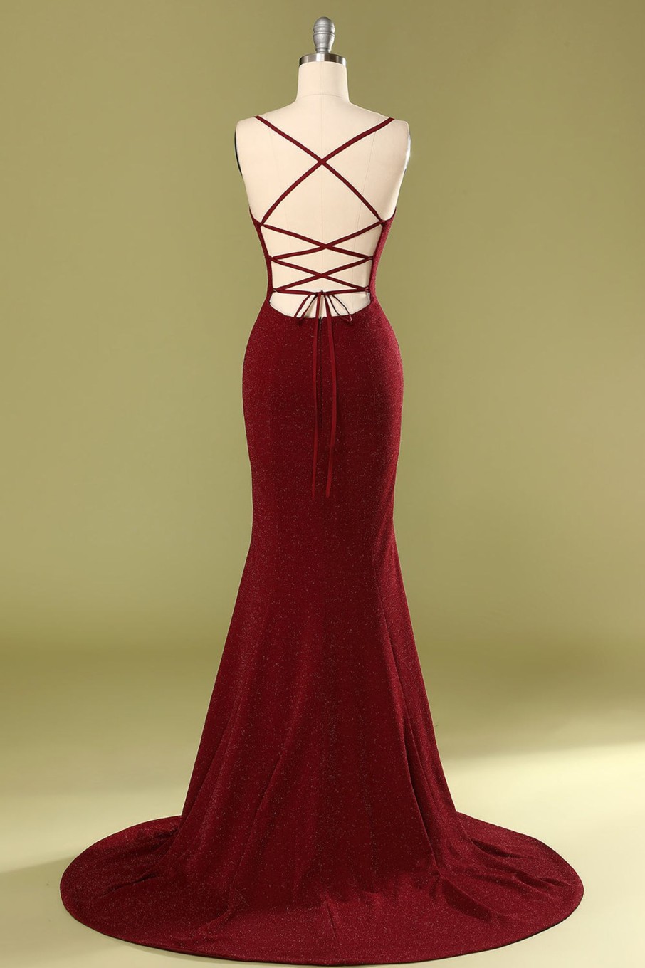 Special Occasion HELLYMOON | V-Neck Mermaid Prom Dress With Lace-Up Back Burgundy