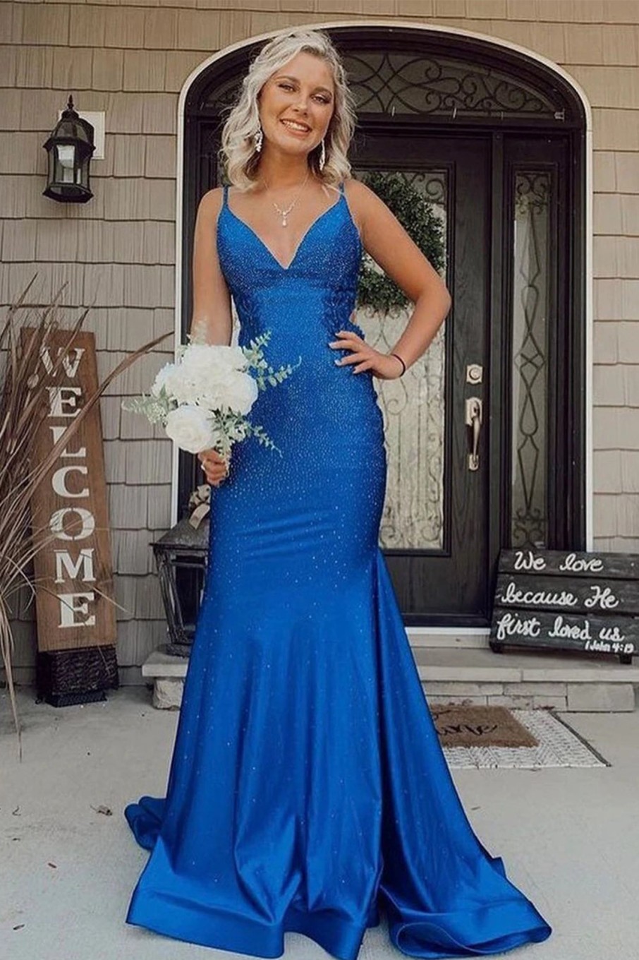 Prom Dresses HELLYMOON | Mermaid Backless Long Prom Dress Royal Blue