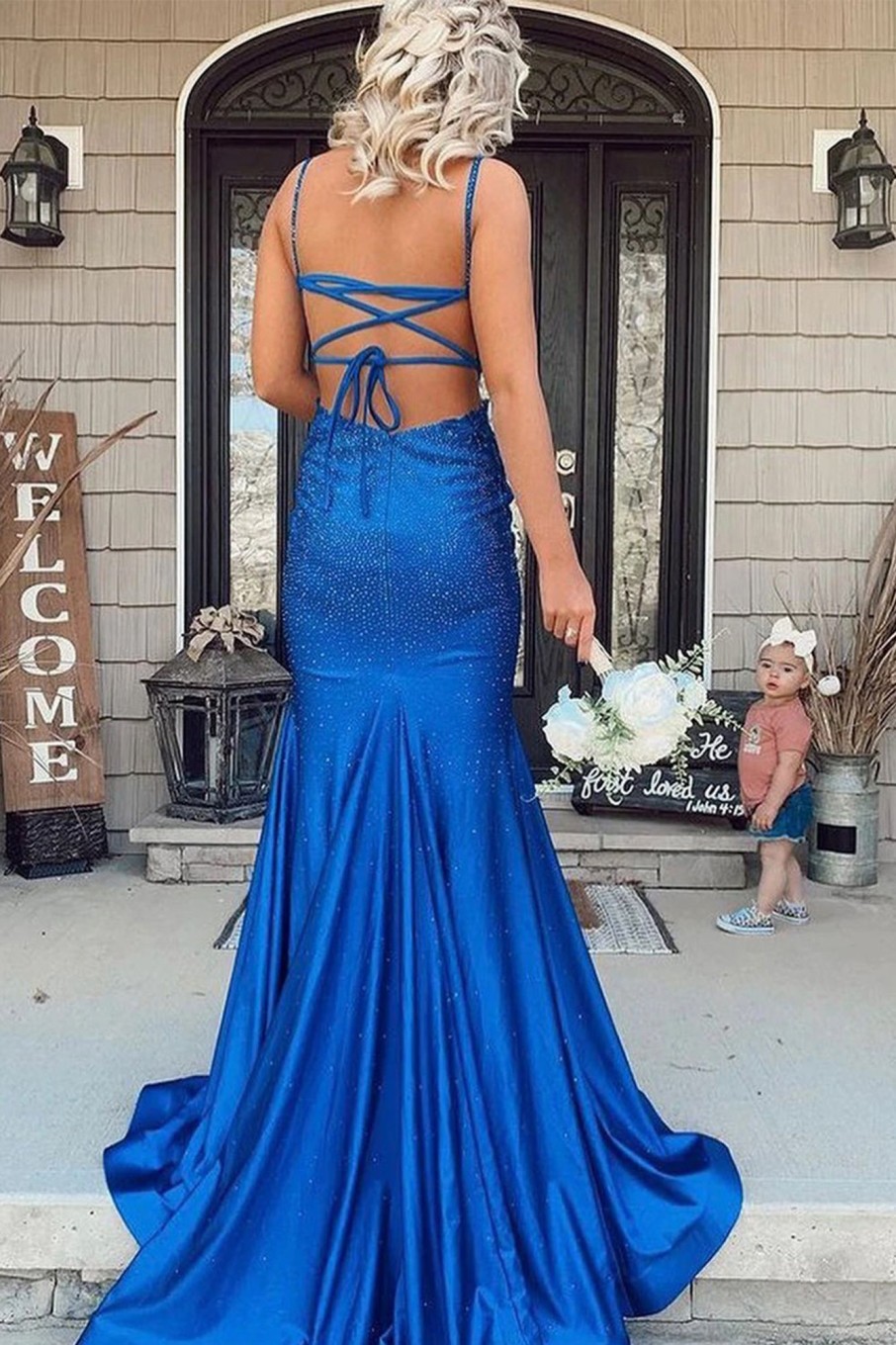 Prom Dresses HELLYMOON | Mermaid Backless Long Prom Dress Royal Blue