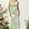 Partywear HELLYMOON | One Shoulder Satin Ruffles Wedding Guest Dress With Slit Sage