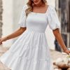 Special Occasion HELLYMOON | Square Neck Mini Graduation Dress With Short Sleeves White