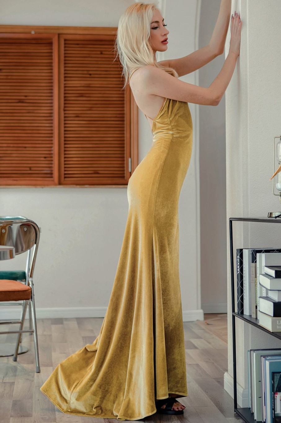 Special Occasion HELLYMOON | Velvet Evening Party Dress Golden