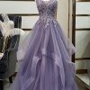 Special Occasion HELLYMOON | Tulle A Line Beaded Prom Dress With Appliques Purple