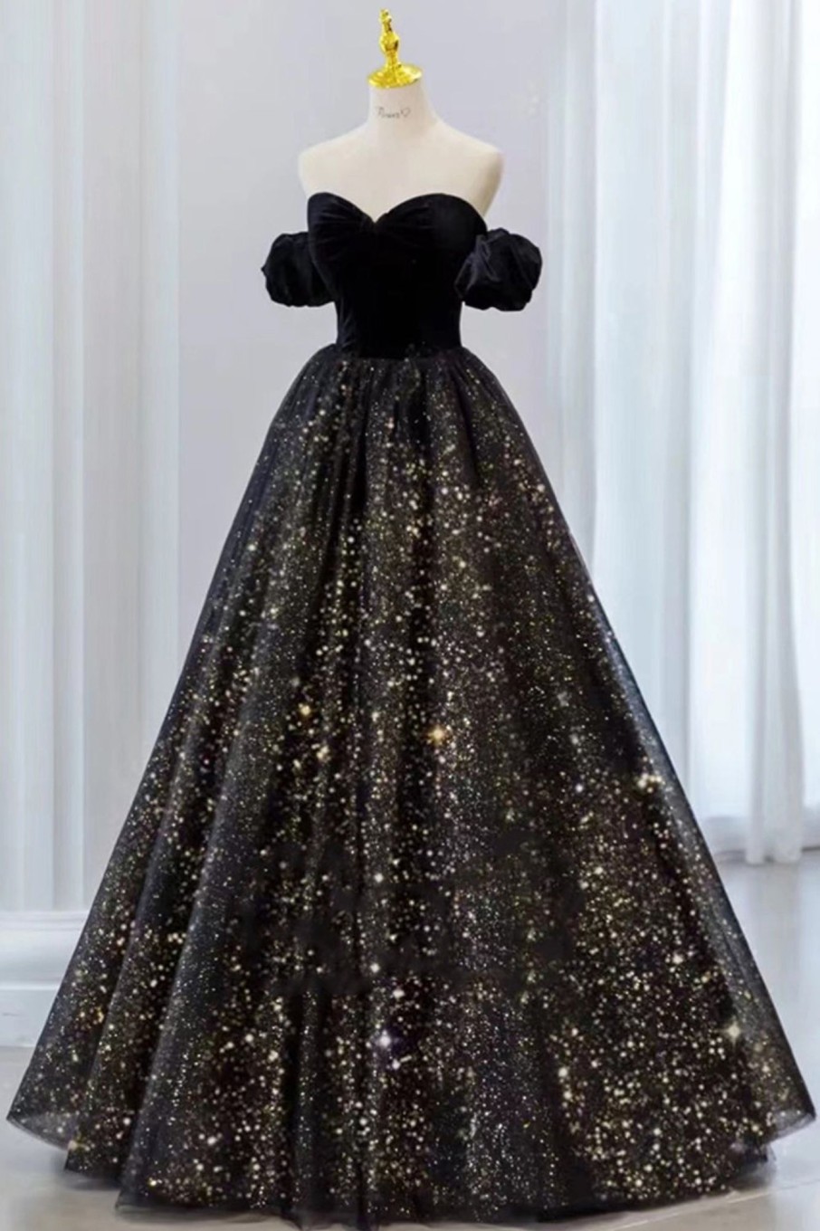 Prom Dresses HELLYMOON | Strapless Sparkly Quinceanera Dresses With Removable Sleeves Black