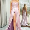 Prom Dresses HELLYMOON | A Line Spaghetti Straps Long Prom Dress With Slit Pink