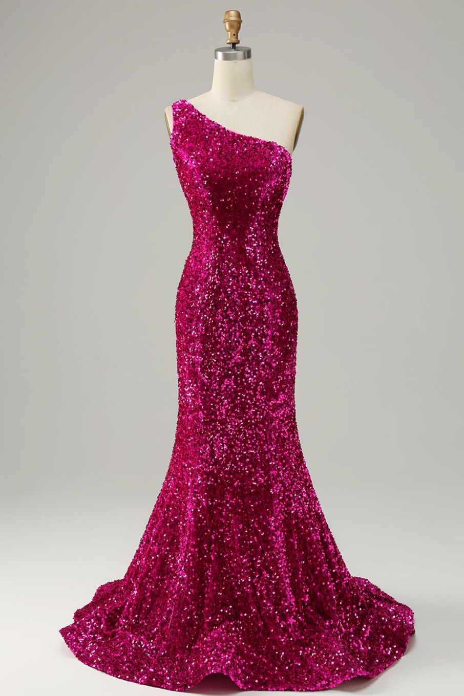 Special Occasion HELLYMOON | Sequin One Shoulder Glitter Mermaid Prom Dress Hot Pink