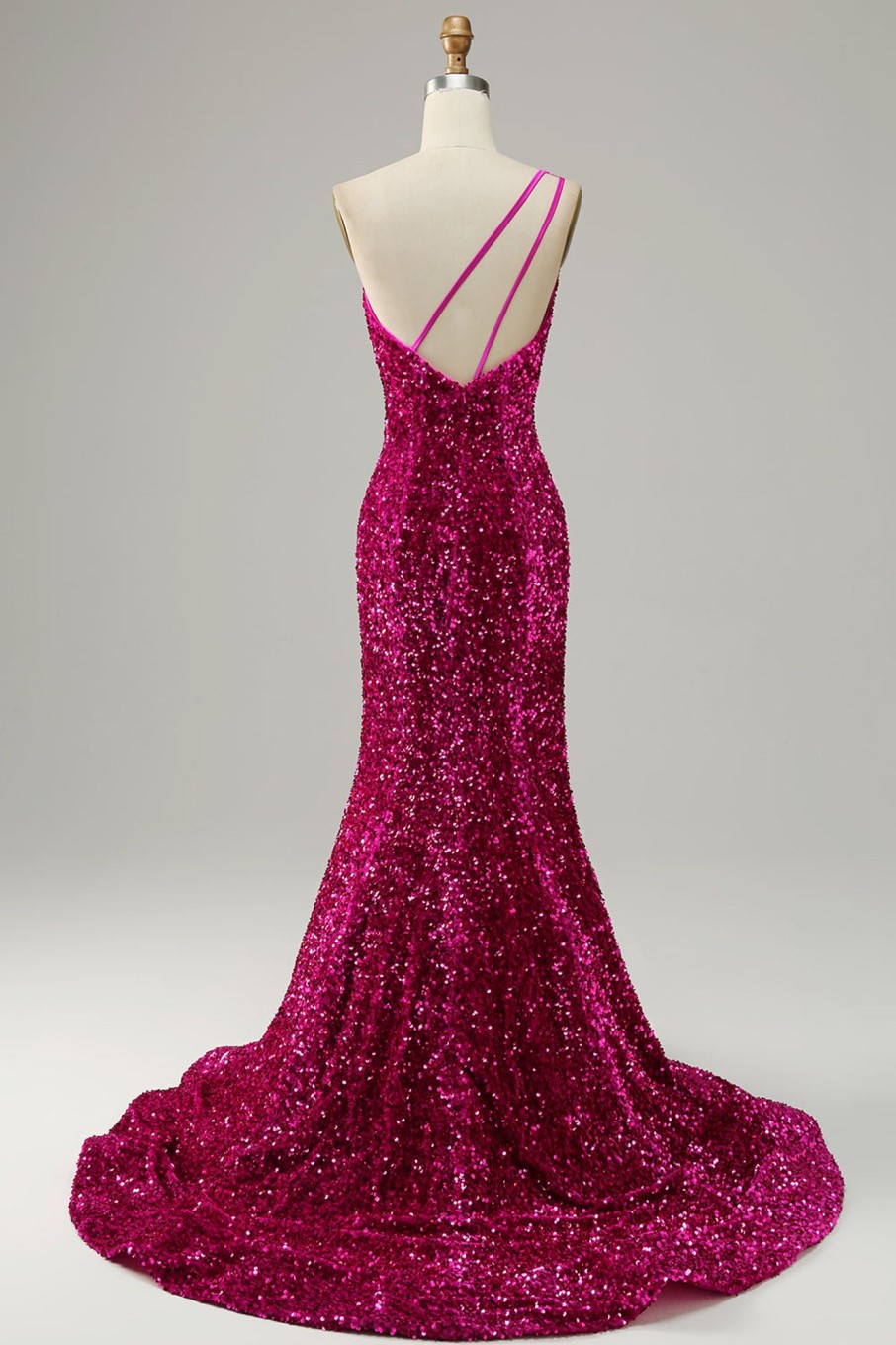 Special Occasion HELLYMOON | Sequin One Shoulder Glitter Mermaid Prom Dress Hot Pink