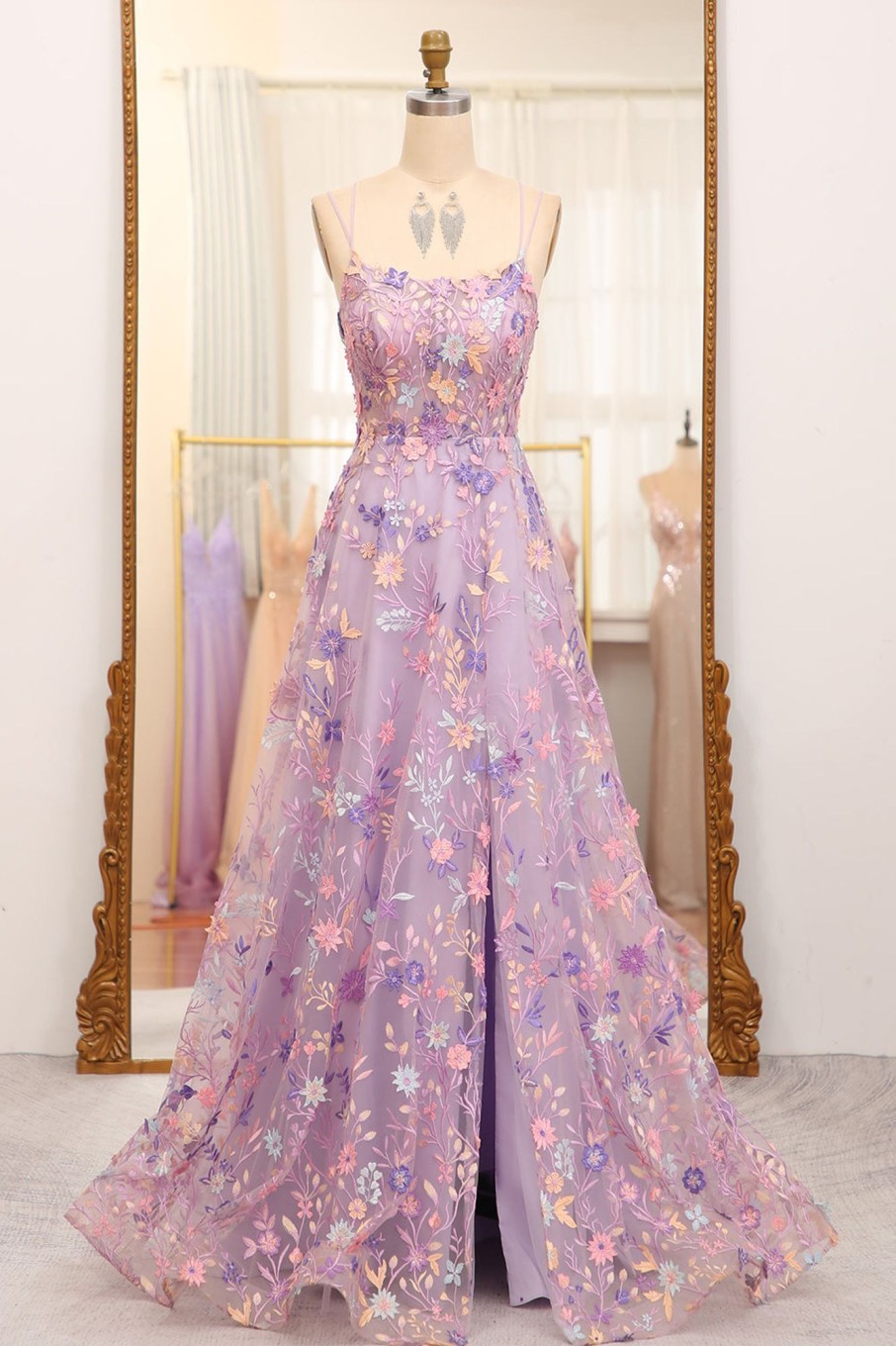 Special Occasion HELLYMOON | A-Line Spaghetti Straps Prom Dress With Appliques Mauve