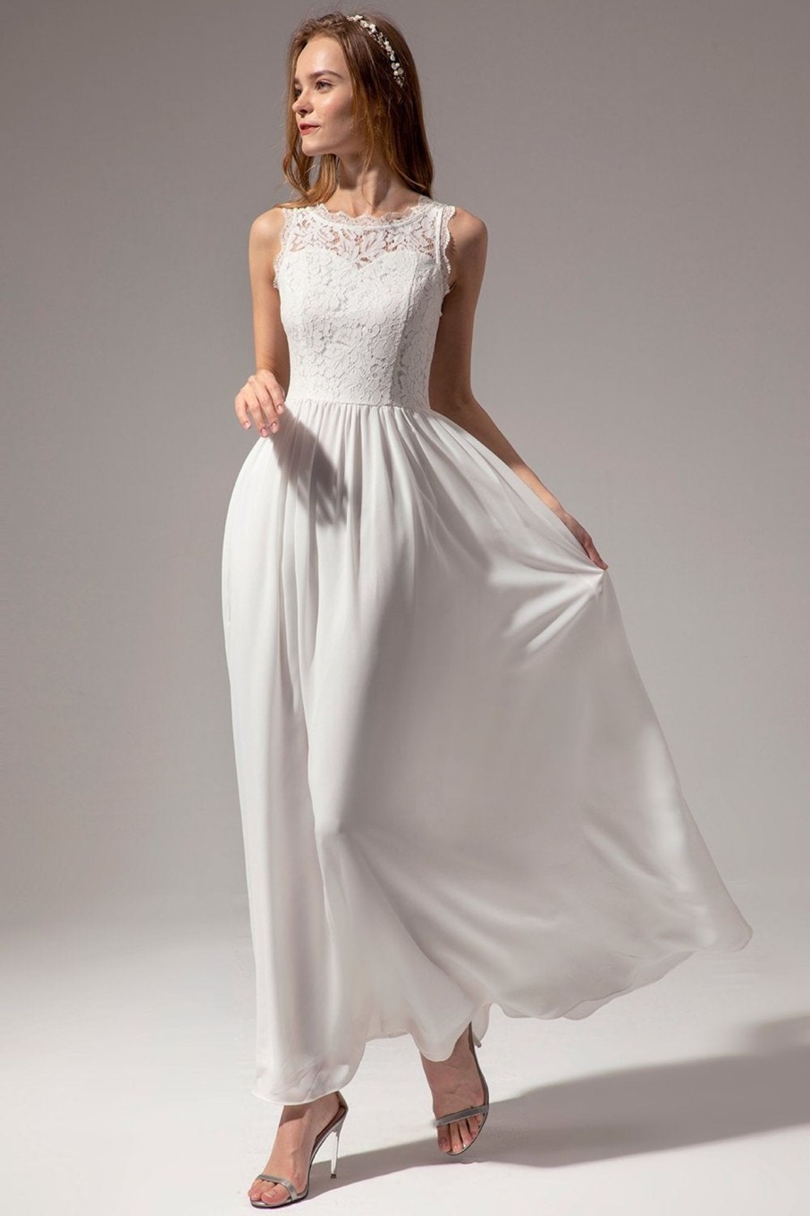 Wedding Dresses HELLYMOON | A-Line Sweetheart Long Formal Prom Party Dress With Lace White