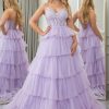 Prom Dresses HELLYMOON | A-Line Spaghetti Straps Tiered Prom Dress With Appliques Lilac