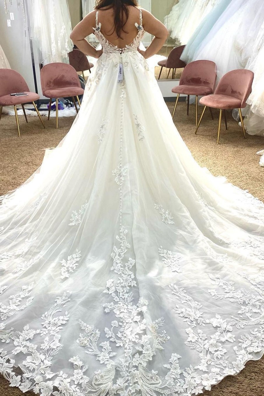 Wedding Dresses HELLYMOON | A-Line Tulle Plus Size Long Wedding Dress With Appliques White