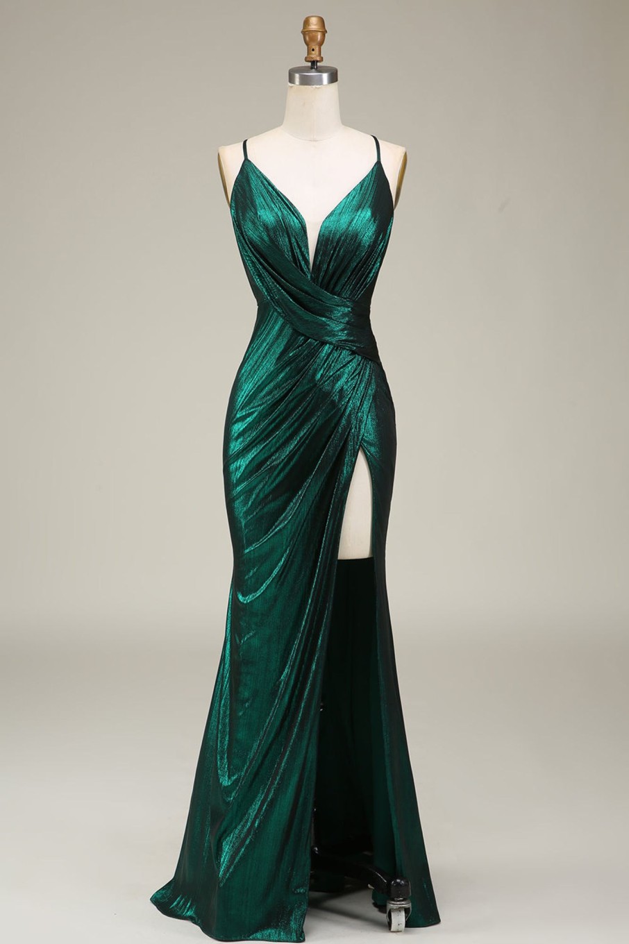 Prom Dresses HELLYMOON | Mermaid Spaghetti Straps Long Prom Dress With Open Back Dark Green