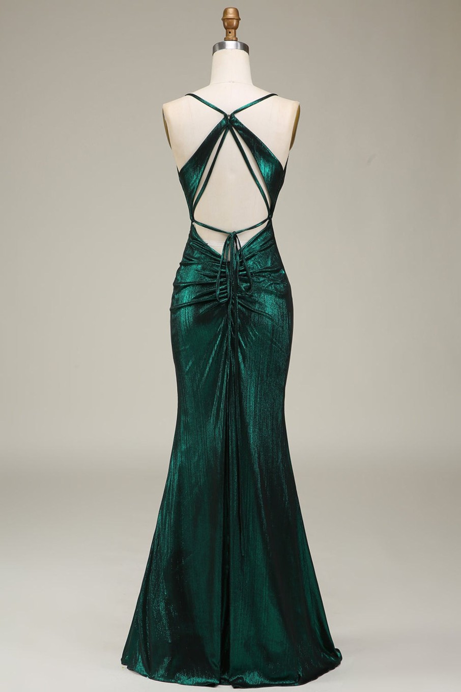 Prom Dresses HELLYMOON | Mermaid Spaghetti Straps Long Prom Dress With Open Back Dark Green