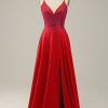 Special Occasion HELLYMOON | Spaghetti Straps Beaded Prom Dress With Slit Red