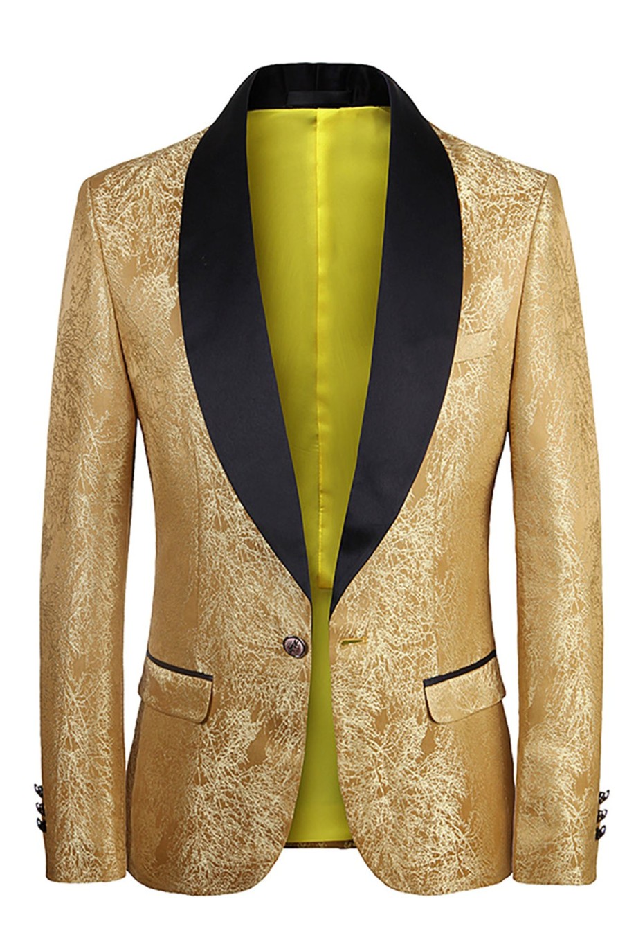 Men HELLYMOON | One Button Jacquard Men'S Prom Blazer Golden