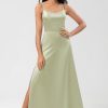 Partywear HELLYMOON | Satin Green Bridesmaid Dress With Lace-Up Back