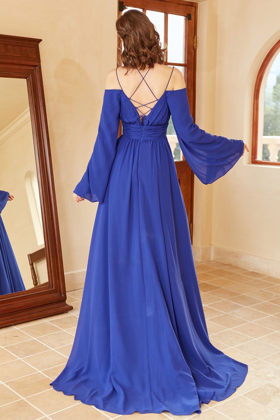 Special Occasion HELLYMOON | A Line Off The Shoulder Prom Dress With Split Front Royal Blue