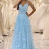 Prom Dresses HELLYMOON | A Line Spaghetti Straps Long Prom Dress With 3D Butterflies Sky Blue