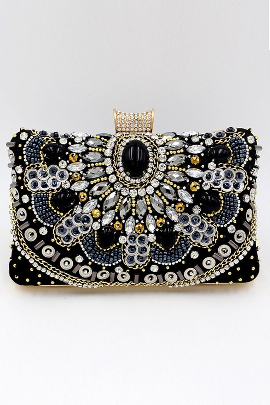 Accessories HELLYMOON | Beaded Shoulder Chain Evening Clutch Black