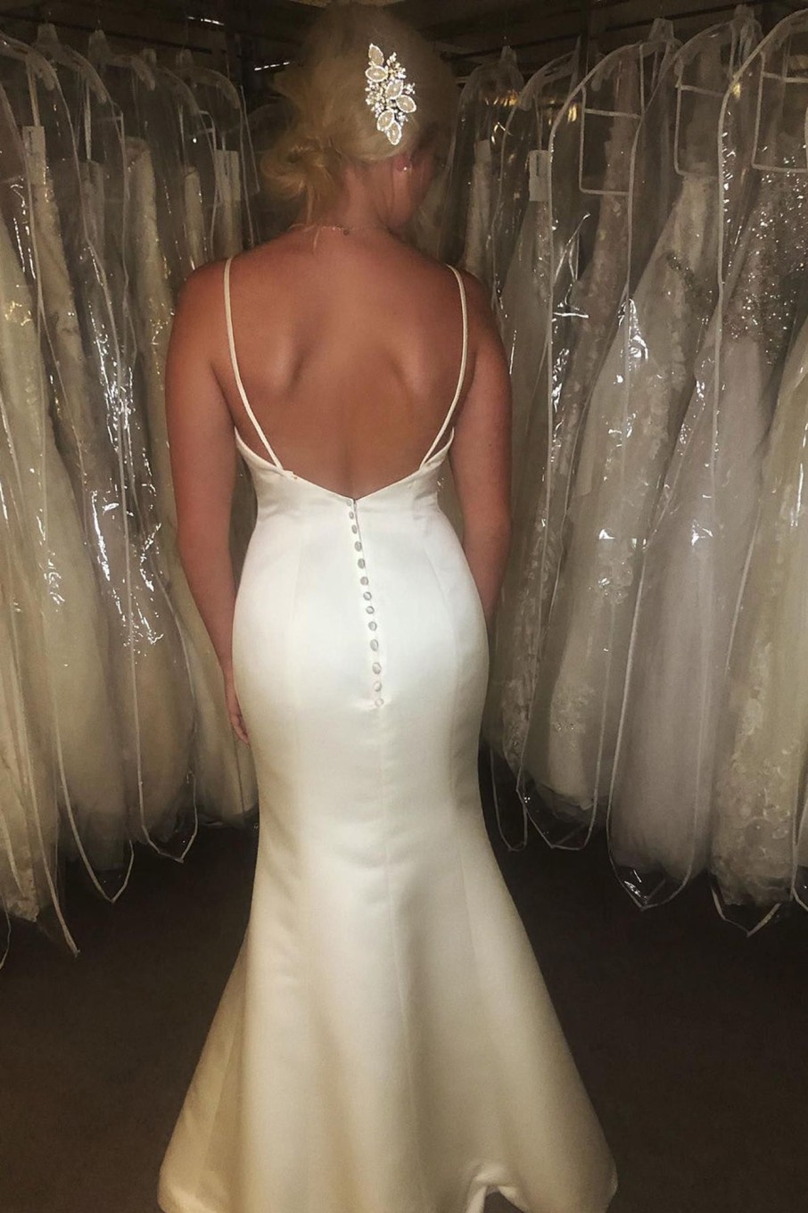 Wedding Dresses HELLYMOON | Spaghetti Straps Mermaid Simple Long Wedding Dress With Button White