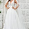 Wedding Dresses HELLYMOON | Detachable Watteau Train Tulle Wedding Dress Ivory