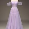 Prom Dresses HELLYMOON | Off The Shoulder A Line Tulle Princess Prom Dress With Slit Lilac