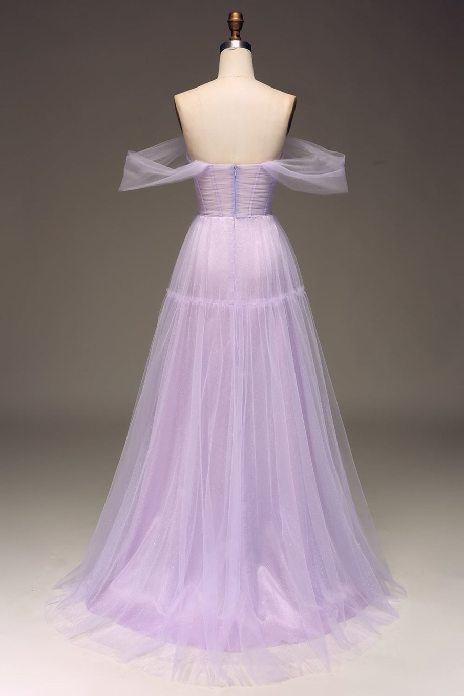 Prom Dresses HELLYMOON | Off The Shoulder A Line Tulle Princess Prom Dress With Slit Lilac