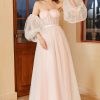 Wedding Dresses HELLYMOON | Pink Polka Dots Wedding Dress With Puff Sleeves White