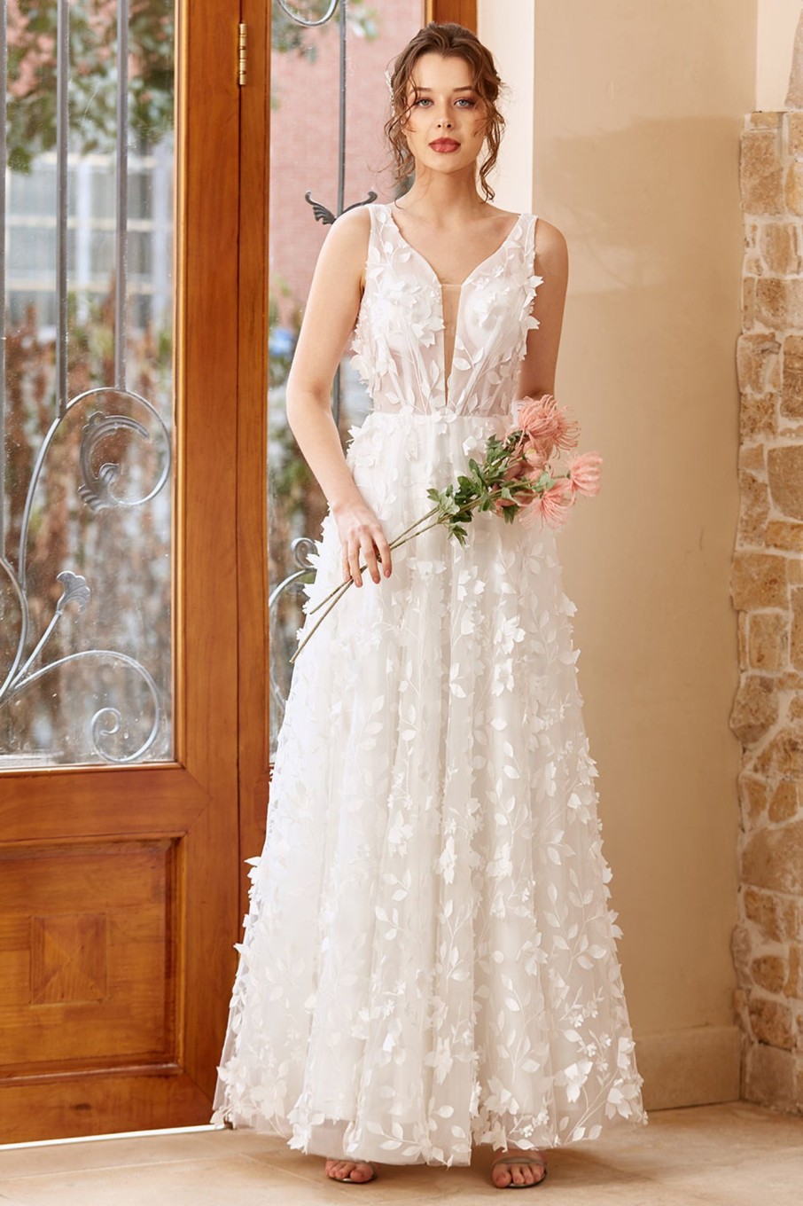 Wedding Dresses HELLYMOON | Appliques Tulle Wedding Dress White