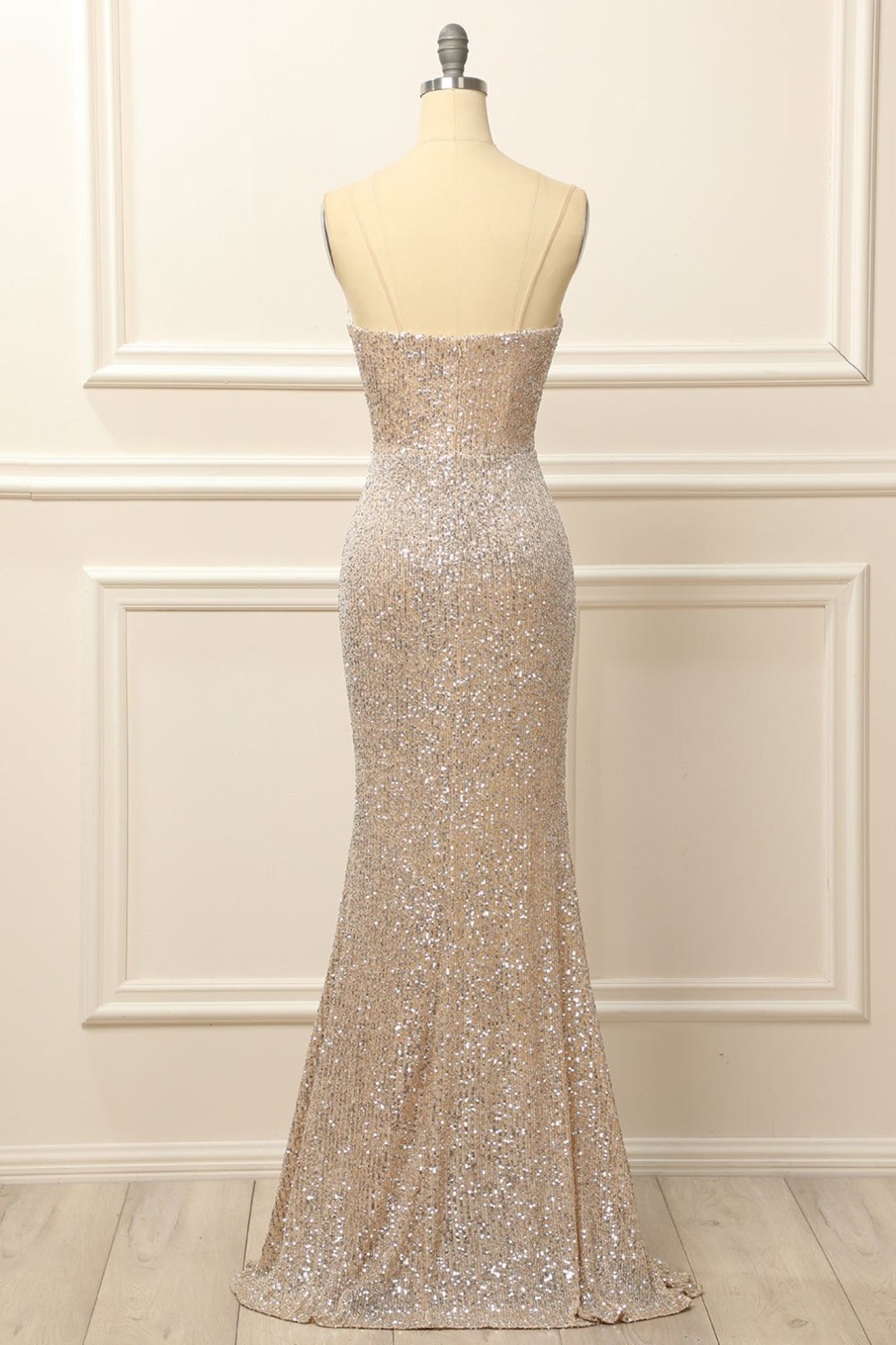 Prom Dresses HELLYMOON | Silver Sequins Long Prom Dress With Slit Champagne