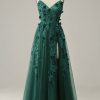 Special Occasion HELLYMOON | A Line Tulle Prom Dress With Slit Dark Green