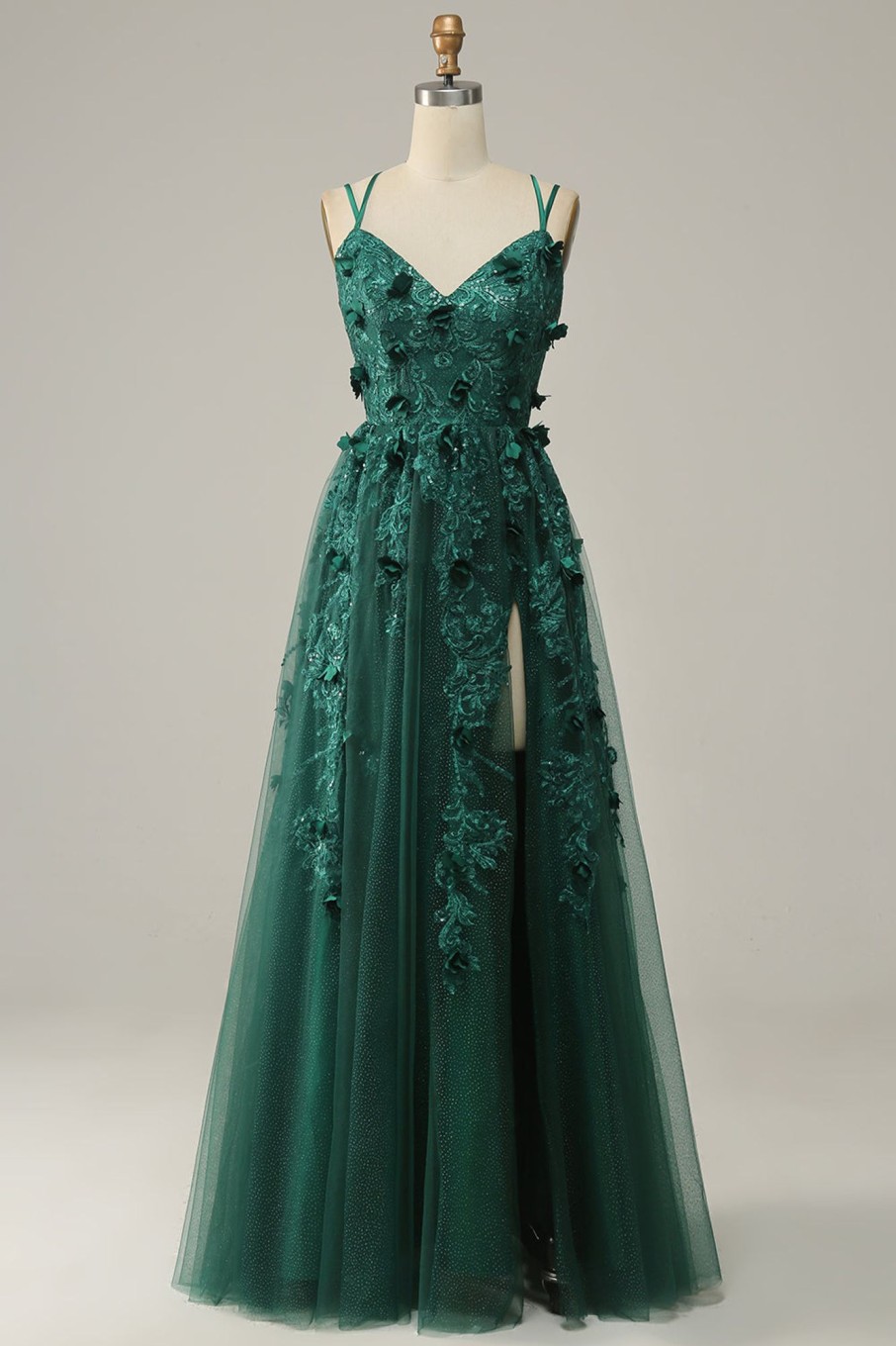 Special Occasion HELLYMOON | A Line Tulle Prom Dress With Slit Dark Green