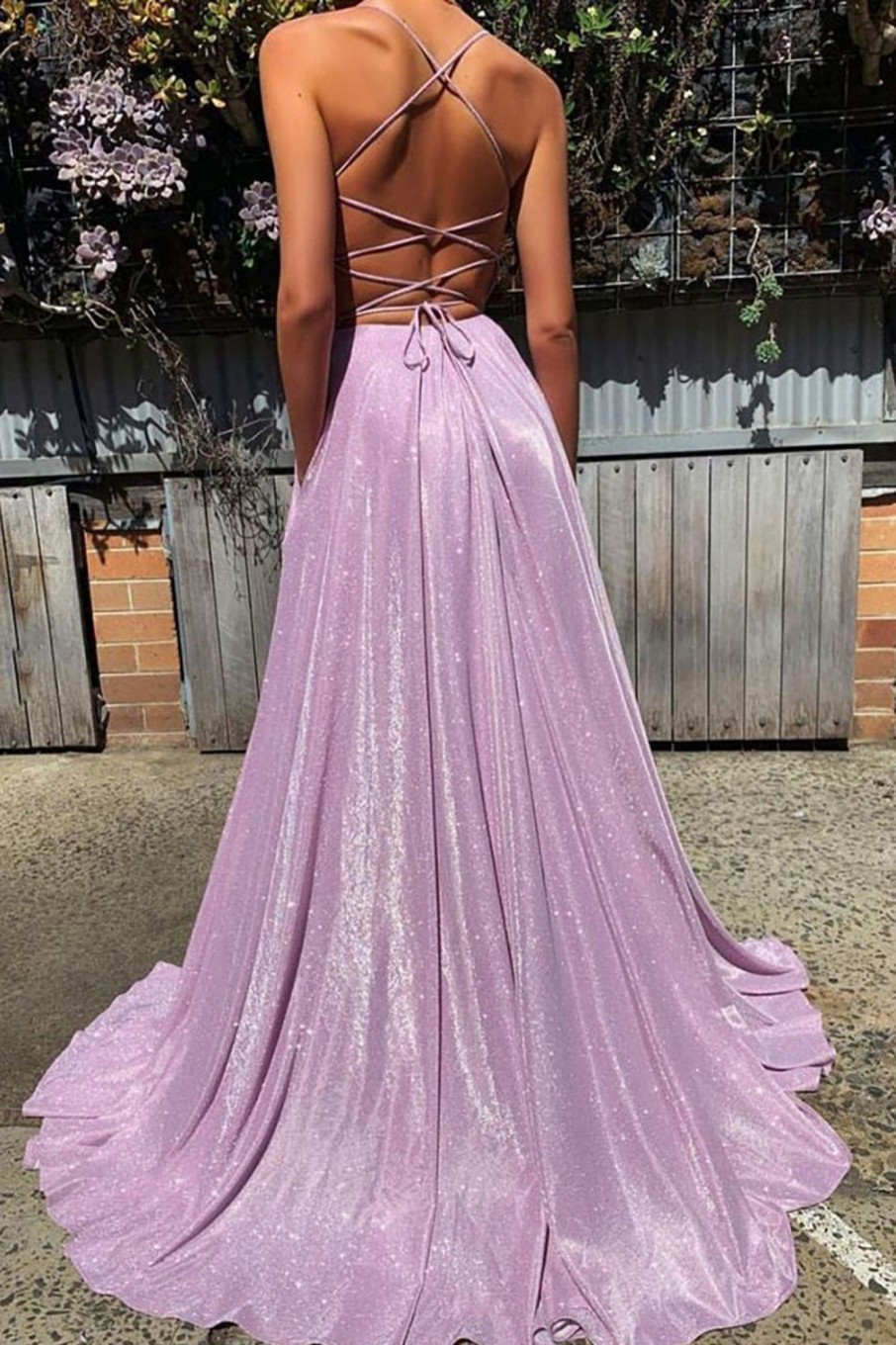 Special Occasion HELLYMOON | V-Neck Sparkly Prom Dress Purple