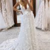 Wedding Dresses HELLYMOON | Deep V-Neck Backless Long Wedding Dress With Appliques White