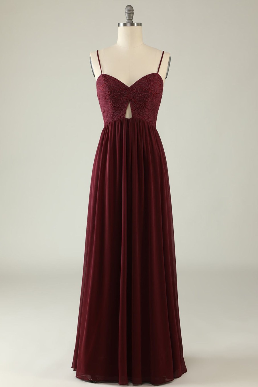 Prom Dresses HELLYMOON | Spaghetti Straps Lace Wedding Guest Dress With Hollow-Out Burgundy