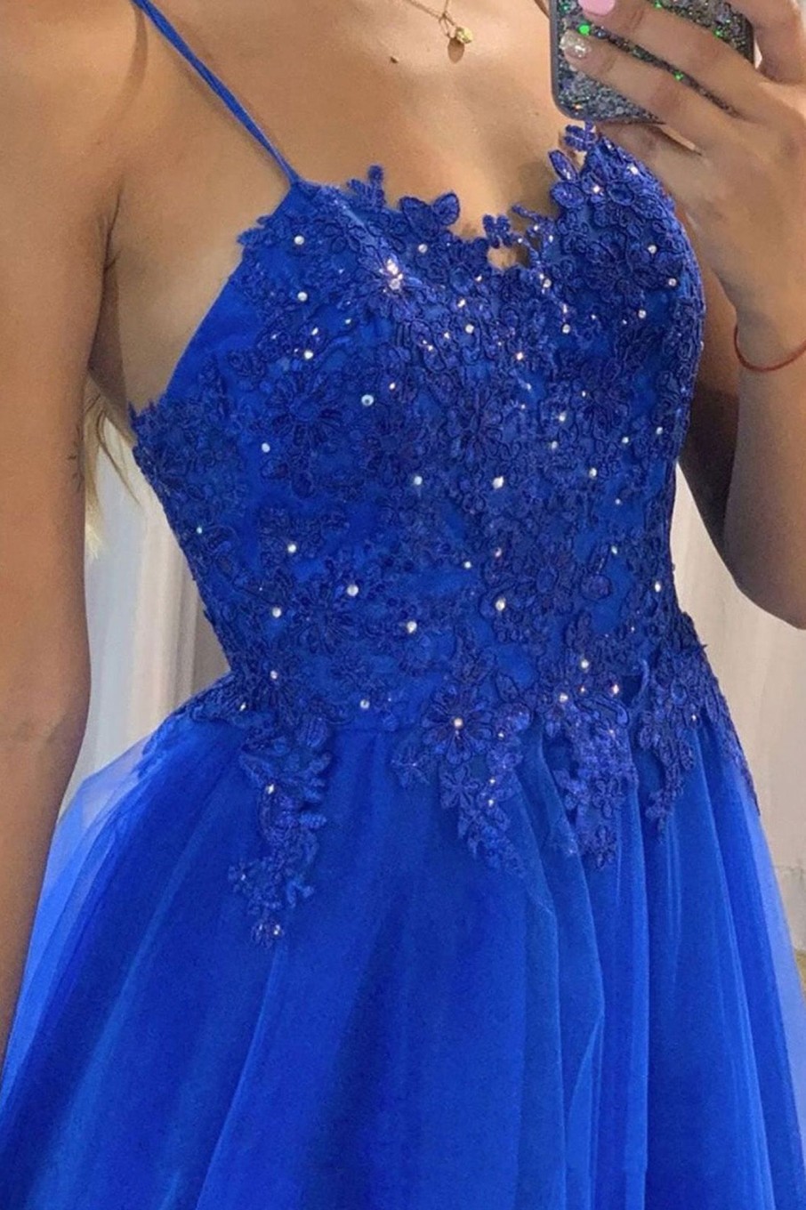 Prom Dresses HELLYMOON | A Line Princess Beading Prom Dress With Appliques Royal Blue