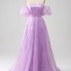 Prom Dresses HELLYMOON | A Line Convertible Off The Shoulder Long Corset Prom Dress Lilac