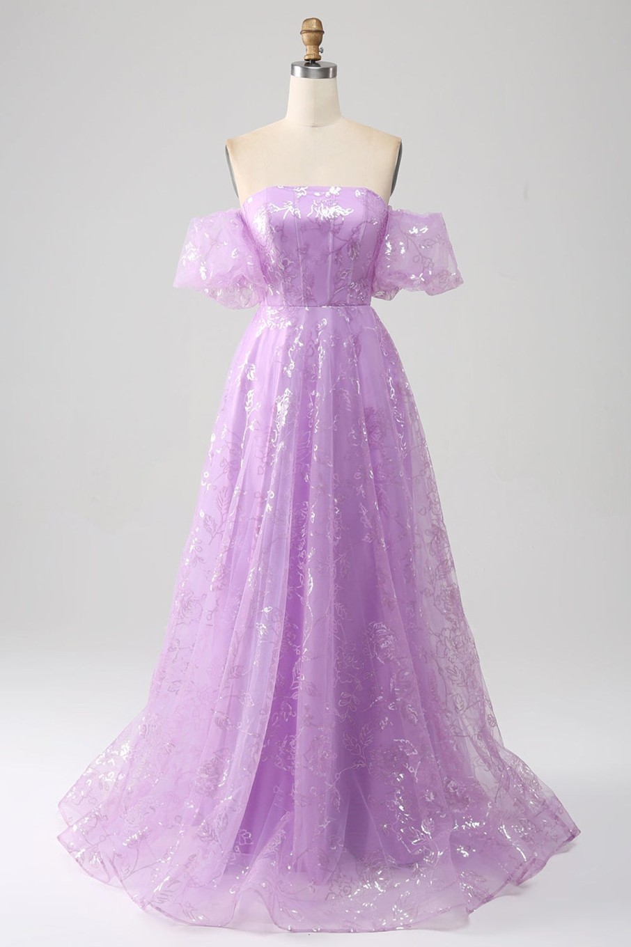 Prom Dresses HELLYMOON | A Line Convertible Off The Shoulder Long Corset Prom Dress Lilac